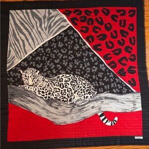 Jim Renoir Leopard Print Scarf Animal Print Square Red Black Gray